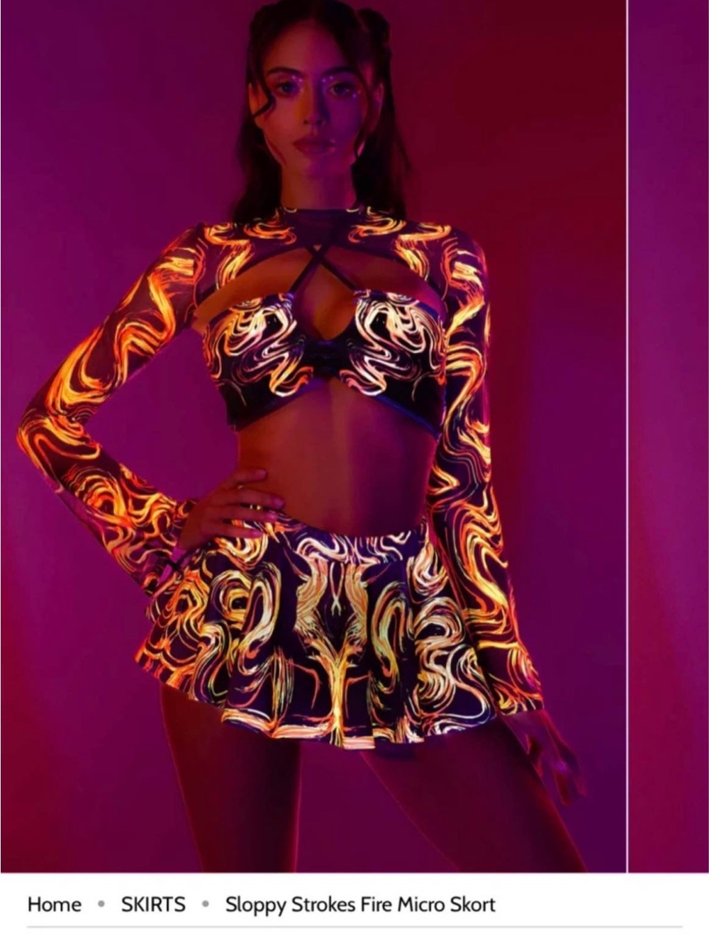 Badinka Fire Swirl Micro Skort Set - Black with Neon Orange & Yellow